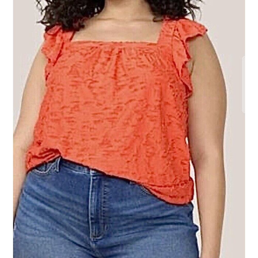 Lauren Conrad Flocked Ruffle Sleeveless Tank Top 3X Women's Shirt Spanish Coral - Picture 1 of 16